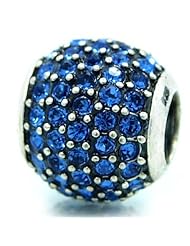 .925 Sterling Silver " Sapphire Blue " Cubic Zirconia Round for Pandora Troll Chamilia Kays Chram Bracelet Choose