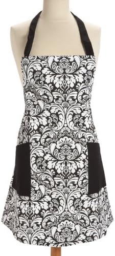 NOVITIME100% Cotton Fashion Printed Damask Adjustable Neck Strap &amp; Waist Ties, Machine Washable Chef Women Bib Cooking Kitchen Apron,Aprons Front Pockets Perfect for Cooking, Baking, BBQ