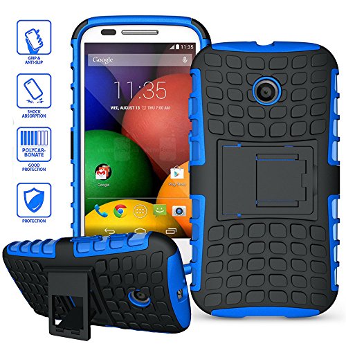 ElBolt Motorola E / Moto E 3 in 1 Bundle Armor Grenade Viewing Stand/Kickstand Hard Gel Case- Blue (Free Ultra-Sensitive Stylus Pen and Premium Screen Protector by ElBolt TM)