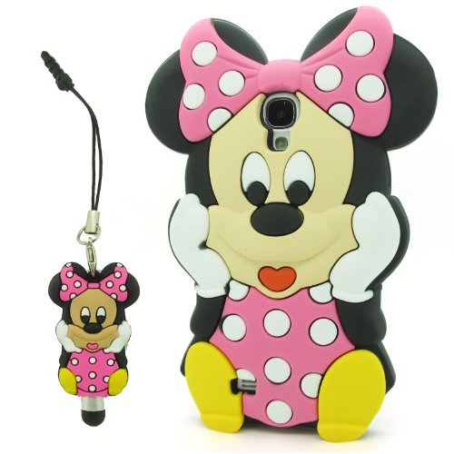 I.try 3d Disney Minnie Mouse Pink Soft Silicone Case Skin for Samsung Galaxy S4 SIV I9500 + Minnie Stylus Usps Shipping with Tracking Number