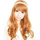 「耐熱製フルウィッグ(ネット付き)ロングウェーブ レディス (ミルクティーブラウン)」の画像