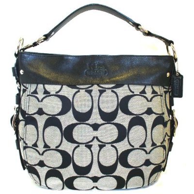 Coach Black White Signature Zoe Large Hobo Handbag