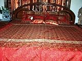 IMAGE OF 5pc Sari Bedspread Paisley Red Gold Silk Bedding Bedspread Throw India