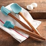 The Pioneer Woman Cowboy Rustic 3-Piece Silicone Head Utensil Set with Acacia Wood Handle, Turquoise/Blue