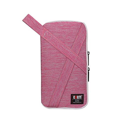BUBM Designer Electronics Accessories Carry Case / Travel Organizer Wallet Bag / Passport Holder with Handle (Small, Rose Red)