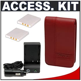 Casio Exilim EX-CASE-80 Leather Case (Red) + (2) Spare NP-40 Battery Packs + Mini Battery... by Casio