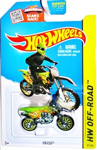 2015 Hot Wheels #81/250 HW450F Dirt Bike Green with Flames
