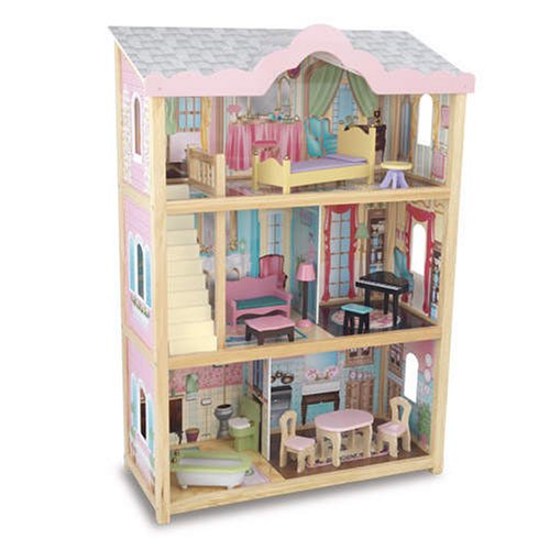 51eeVlKsx L Large Wooden Pastel Mansion Dollhouse including 12 Pieces of Furniture
