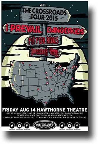 I Prevail Poster - 11 x 17 Concert Promo on the Crossroads Tour 2015 -- PDXaug15