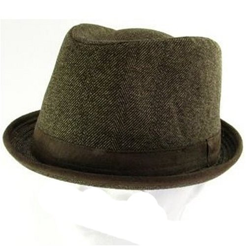 New Herringbone Upturn Brim Fedora Trilby Hat Brown Medium Large