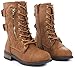 JJF Shoes Mango-79 Kids Tan Combat Lace Up Quilted Dual Buckle Zip Decor Mid Calf Motorcycle Boots-1