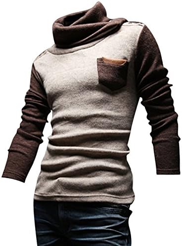 Hellojuncao Mens High Collar Splicing Long Sleeve Pocket Sweater