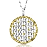 18k Two Tone Gold Circle White and Yellow Diamond Pendant Necklace (GH, VS, 1.30 carat)