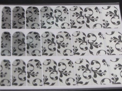 Skinz By Babe Nail-Decals, Silver Foil and Black, Floral, 24 Count