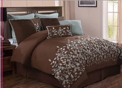 Luxury Home 8-Piece Leaves Comforter Set, Chocolate, Queen
