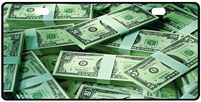 2 Dollar Bill Money Pattern Strong And Durable Aluminum Car Metal License Plate Frame for Women/Men Two Holes Tag 11.8" X 6.1"