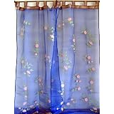 2 Sari Blue Designer Door Tab Curtains Indian Panels by NovaHaat