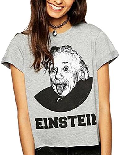 Southstore Women's Summer Funny Einstein Letter Print Gray Casual Short T-shirt (Small)