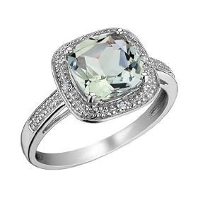 Green Amethyst Cocktail Ring with Diamonds 2.0 Carat (ctw) in 10K White Gold,... by