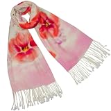 Hand Painted Peach Blossom 100% Pashmina Cashmere Tassel Ends Long Scarf Shawl - Pink