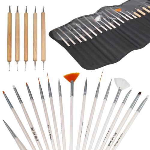 TRIXES Pro 20pc Nail Art Design Painting Detailing Brushes & Dotting Bundle Kit