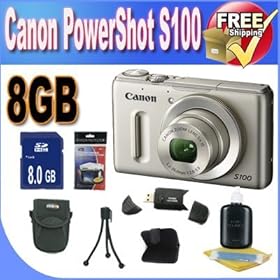 Canon PowerShot S100 12.1 MP Digital Camera with 5x Wide Angle Optical Image Stabilized Zoom (Silver) + 16GB SDHC Memory + USB Card Reader + Memory Card Wallet + Deluxe Case + Accessory Saver Bundle!