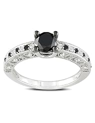 Sterling-Silver Accent Black and White Diamond Ring, (0.99 Cttw, G-H Color, I3 Clarity)