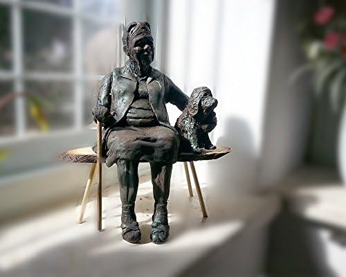 An elderly woman with her Best Friend. Ceramic artwork sculpture, Unique, one of a kind, ceramic Clay sculpture, Gift for dogs lovers