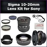 Sigma 10-20mm f/4-5.6 EX DC HSM Autofocus Lens Kit for Sony Alpha A450, A550, A850 Digital SLR Cameras. Package Includes: Sigma 10-20mm Lens, 0.45X Wide Angle Lens, 2X Telephoto Lens, Lens Cap, Lens Hood, Lens Cap Keeper, 3 Piece Filter Kit (UV-FLD-CPL) and Microfiber Cleaning Cloth