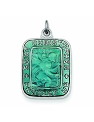 Genuine .925 Sterling Silver Blue Enamel Square St. Christopher Medal Pendant 3.7 Grams. 100% Satisfaction Guaranteed.