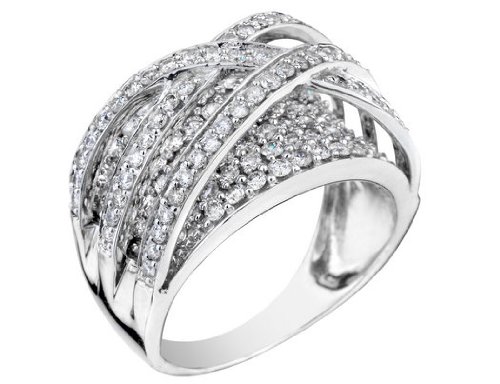 Diamond Criss Cross Cluster Ring 2 Carat (ctw) in 14K White Gold