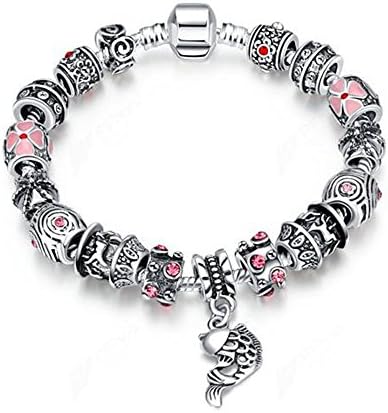 Aliliya Jewelry Signature Pave Clasp Authentic DIY Pandora Exquisite High-End Crystal Bracelet - Wild Love Retro Personality Carved (black red, 20CM)