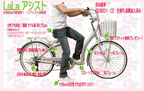 公道OK！ SHIMANO6段 ハイブリット電動アシスト自転車(ブリリアント シルバー)
