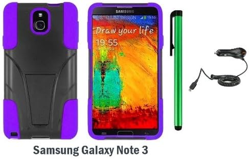 SAMSUNG GALAXY NOTE 3 STANDED CANDY CASE + Car Charger + 1 of New Metal Stylus Touch Screen Pen (BLACK / PURPLE)