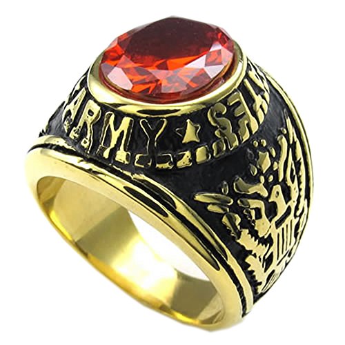 KONOV Mens CZ Stainless Steel Ring, Eagle Hawk US ARMY, Red Gold