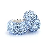 Bella Fascini Baby Blue Swarovski Crystal Element Pave Sterling Silver Bead Charms Set of 2