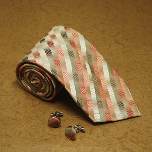 Orange pattern mens ties lot gift idea checkers formalwear silk necktie cuff links set 5081 image 2