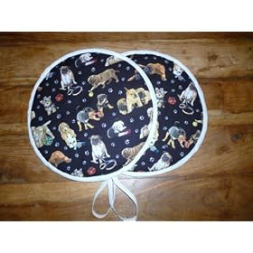 Pair of Cute Puppy Dog Pug Yorkie AGA Hob Lid Covers Hob Top Pads