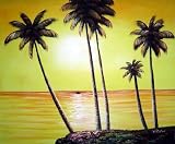 Beachside Palm Trees Under Golden Sunset Oil Painting 20 x 24 inches