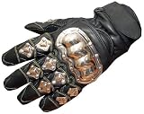 SHORT LEATHER STEEL MOTORCYCLE BIKE GLOVES BLACK