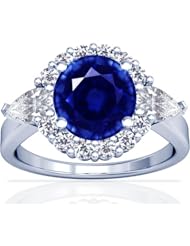 18K White Gold Round Cut Blue Sapphire Ring With Sidestones (GIA Certificate)