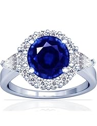 14K White Gold Round Cut Blue Sapphire Ring With Sidestones (GIA Certificate)