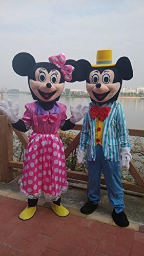 WOW the New Adult Stripe Mickey Mouse and Pink Minnie Mascot Costumes Halloween Outfit Fancy Dress Suit Free Shipping(Large)