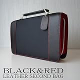 牛革レザーセカンドバッグ【BLACK＆RED】