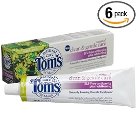 Tom's of Maine Natural Clean and Gentle SLS-Free Anticavity plus Whitening Fennel Toothpaste, 5.2 -Ounce Tubes (Pack of 6)