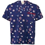 MLB Chicago Cubs Royal Blue Allover Print Scrub Top (Medium)