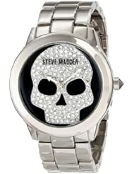 Steve Madden Womens SMW00021-01 Pave Skull Graphic Dial Watch