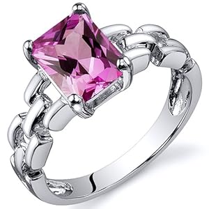 Chain Link Design 2.00 carats Pink Sapphire Engagement Ring in Sterling Silver Rhodium Finish Size 7 Available in Sizes 5 thru 9