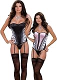 Reversible Black/Pink Satin Corset Lingerie - Sexy 4 Piece Set