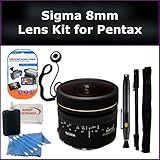 Sigma Fisheye 8mm f/3.5 EX DG Circular Fisheye Autofocus Lens Kit for Pentax K5, K7 Digital SLR Cameras. Package Includes: Sigma 8mm Lens, Lens Cap Keeper, Lens Cleaning Pen, Monopod, LCD Screen Protectors and Cleaning Kit with SSE Microfiber Cleaning Cloth